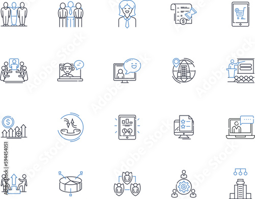 Association structure line icons collection. Hierarchy, Governance, Membership, Board, Committee, Approval, Bylaws vector and linear illustration. Voting,Rules,Constitution outline signs set