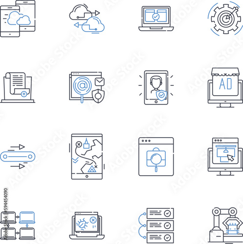 Computerized glossy line icons collection. Shiny, Digital, Polished, Sleek, Modern, Computerized, Efficient vector and linear illustration. Organized,Automated,Technological outline signs set