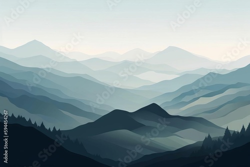 Distant Mountain Peaks Painting  AI Generated