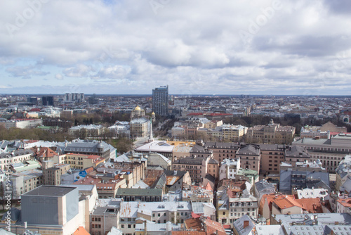 Beautiful view of the city center near the Daugava River in Riga, Latvia
