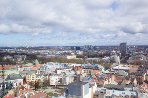 Fototapeta Naklejka Na Ścianę i Meble -  Beautiful view of the city center near the Daugava River in Riga, Latvia