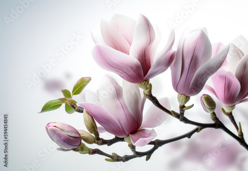Magnolia flower in purple with white background,  light pink color, floral. Generative AI. © Saulo Collado