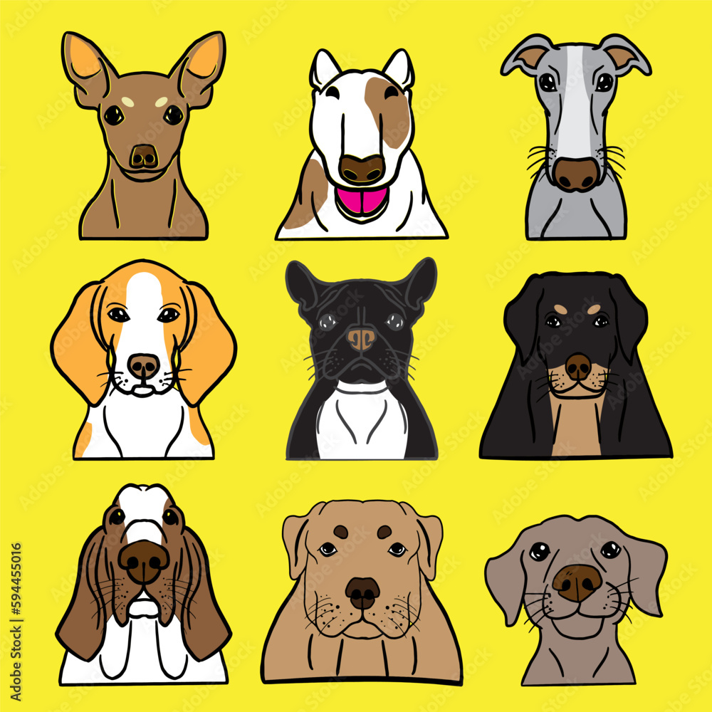 Obraz premium Dog face vector bundle set for pet or animal concept