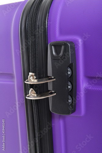 Purple travel suitcase on a white background