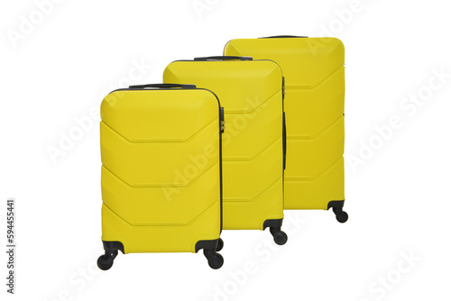 Yellow travel suitcase on a white background