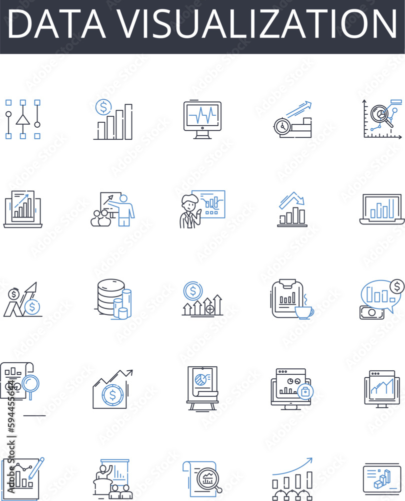 Data visualization line icons collection. Information display, Graphic depiction, Numerical illustration, Data presentation, Statistic representation, Information visualization, Visual analytics Data visualization line icons collection. Information display, Graphic depiction, Numerical illustration, Data presentation, Statistic representation, Information visualization, Visual analytics