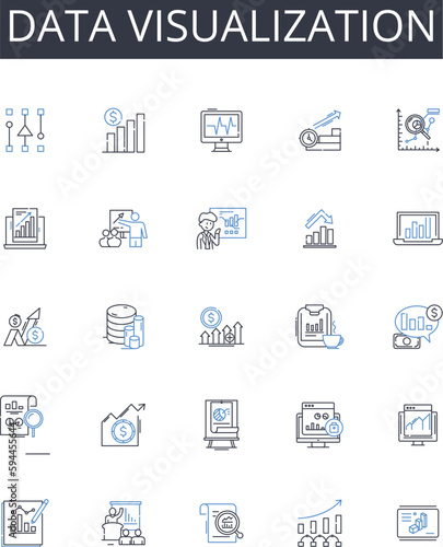 Data visualization line icons collection. Information display, Graphic depiction, Numerical illustration, Data presentation, Statistic representation, Information visualization, Visual analytics