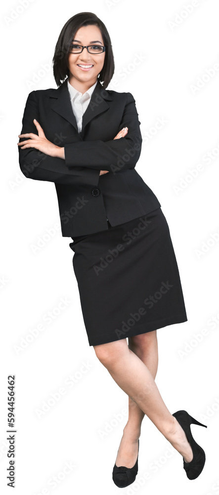 Portrait of a Smiling Businesswoman Leaning Against Blank Wall Portrait of a Smiling Businesswoman Leaning Against Blank Wall