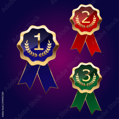 1st, 2nd, 3rd place reward badges. Winning medals collection.