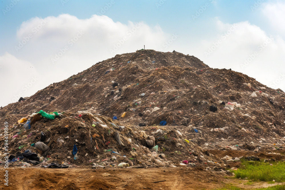 Vertedero, montaña de basura y desechos no reciclada. Basurero ...