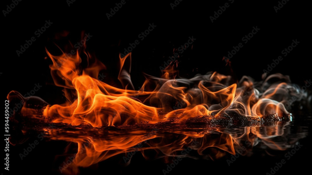 Fototapeta premium Fire flames on black background. Generative AI