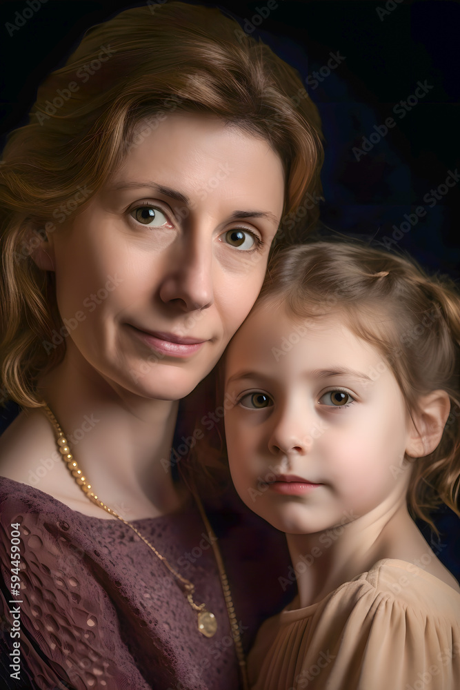 Portrait of mother and daughter, Generative AI