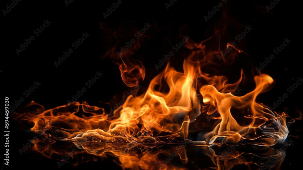 Fototapeta premium Fire flames on black background. Generative AI