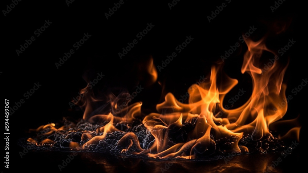 Fire flames on black background. Generative AI Fire flames on black background. Generative AI