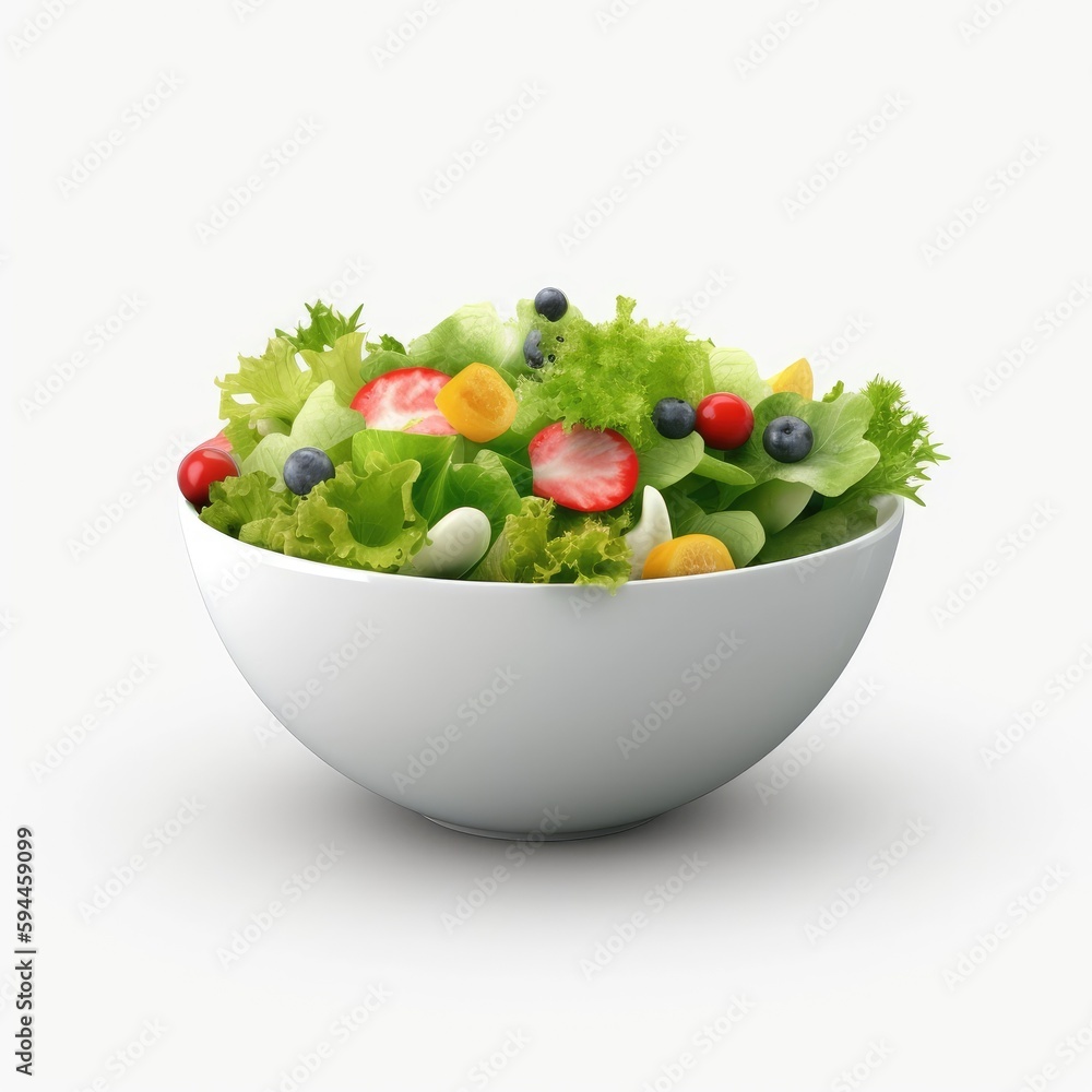 vegetable salad in a bowl on a white background created using generative AI