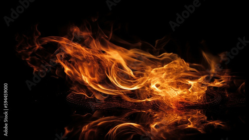Fire flames on black background. Generative AI