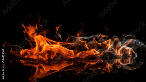 Fire flames on black background. Generative AI