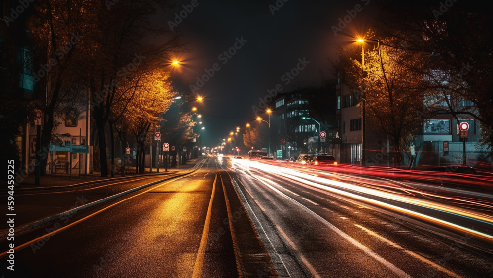Light trails on the streets. Generative AI