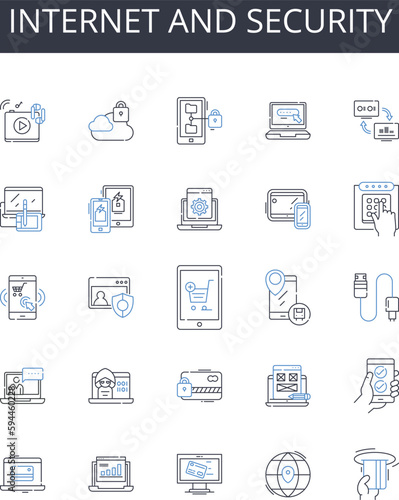Internet and security line icons collection. Cybersecurity, Online protection, Web security, Digital safety, Firewall, Data encryption, Malware prevention vector and linear illustration. Identity