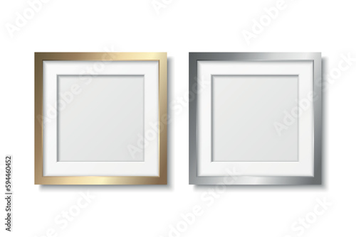 Vector 3d Realistic Yellow and Gray Metal, Golden and Silver Color Decorative Vintage Frame Set, Border Icon Closeup Isolated. Square Photo Frame Design Template for Picture, Border Design