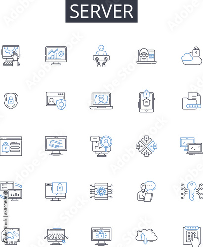 Server line icons collection. Host, Node, Machine, Platform, Computer, System, Nerk vector and linear illustration. Infrastructure,Gateway,Controller outline signs set