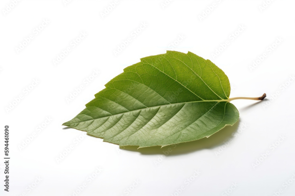 Fototapeta premium A single green leaf with a shadow effect, perfect for your next natural design project. AI Generative.