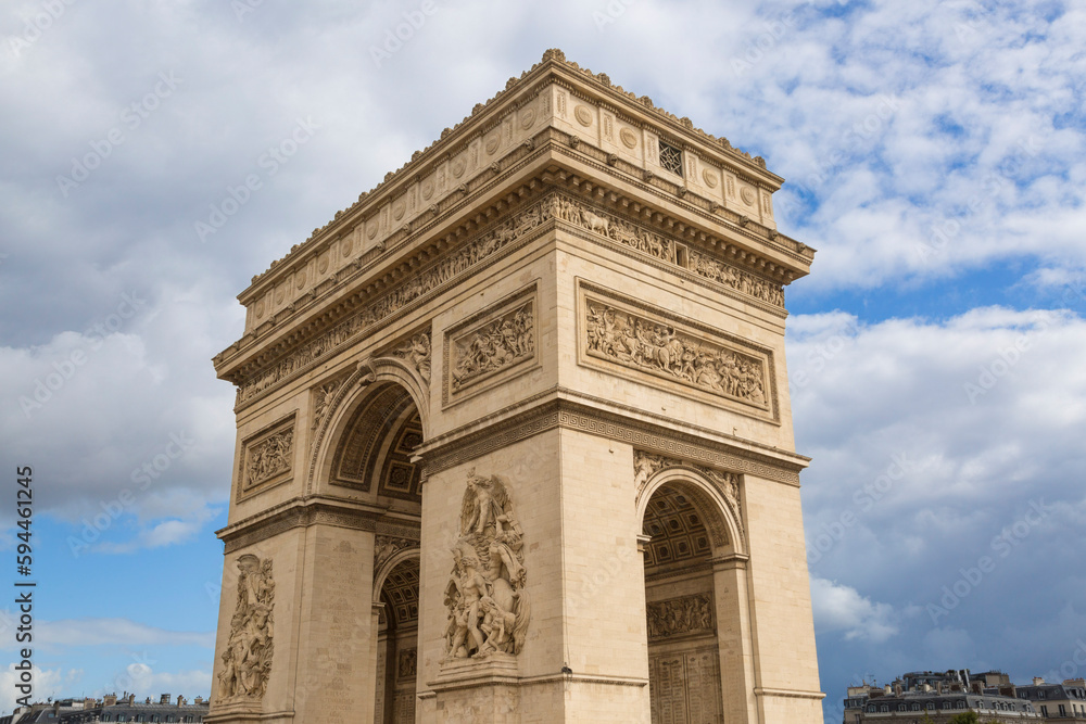 Arc de Triomphe, western end of the Champs-Elysee at the center of Place Charles de Gaulle.