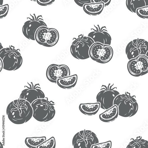 Vector Tomato Seamless pattern. Slice of tomato. Tomatoes. Fresh Vegetables. Food Monochrome Background. Great for food Wrapping Paper, Packaging etc.