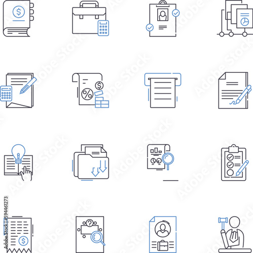 Legal team line icons collection. Lawyers, Advocates, Attorneys, Counselors, Barristers, Lawmakers, Jurists vector and linear illustration. Solicitors,Paralegals,Litigators outline signs set photo