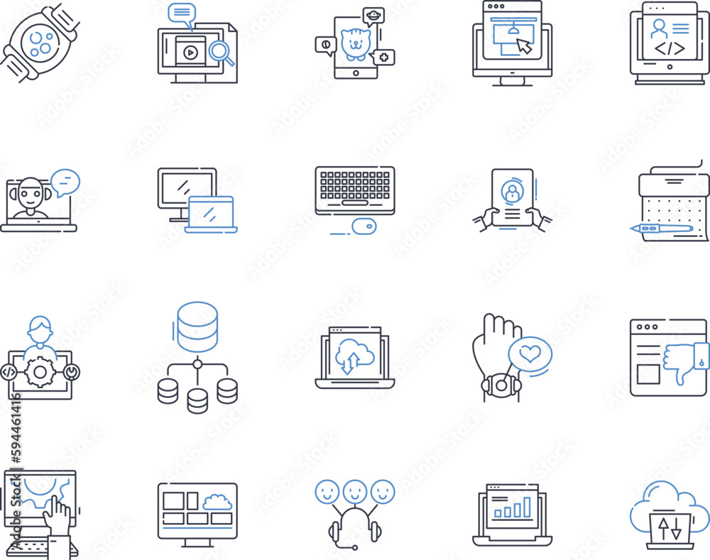 Software application line icons collection. Functionality, User-friendly, Integration, Compatibility, Efficiency, Scalability, Innovation vector and linear illustration. Security,Streamline Software application line icons collection. Functionality, User-friendly, Integration, Compatibility, Efficiency, Scalability, Innovation vector and linear illustration. Security,Streamline