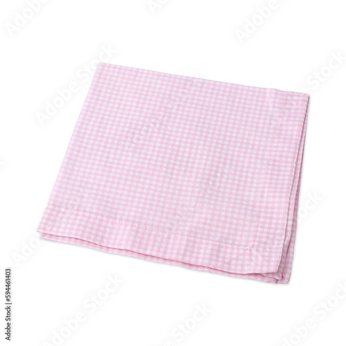 Folded plaid pink and white tissue napkin isolated over white background