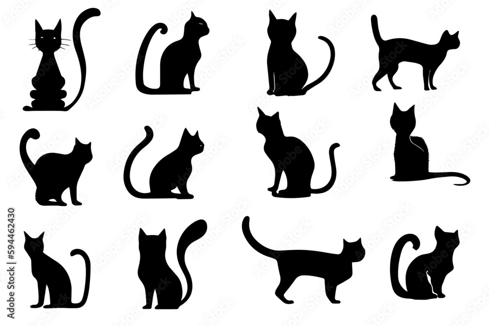 series of icons with cats, cat logo, generative AI