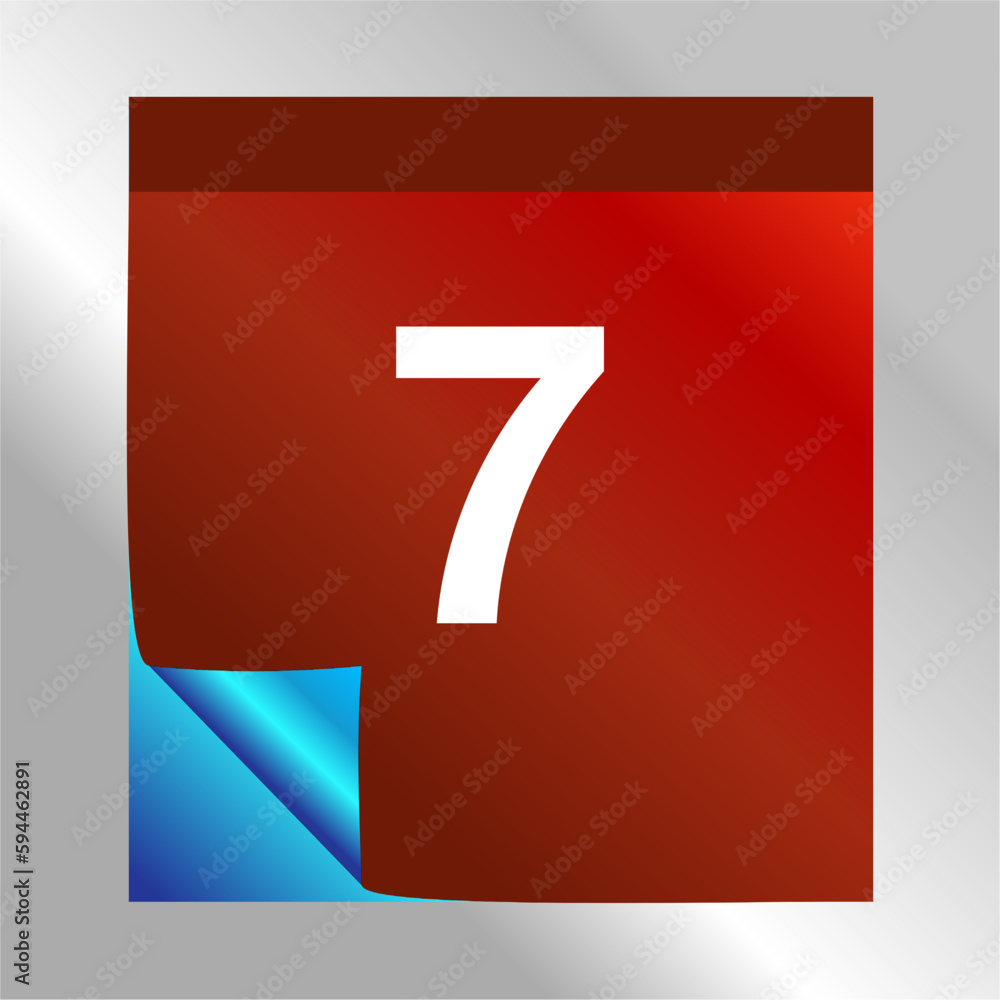 Calendar Day 7 icon with blue gradient foil effect. Modern design, red gradient. Folded calendar sheet. vector illustration Calendar Day 7 icon with blue gradient foil effect. Modern design, red gradient. Folded calendar sheet. vector illustration