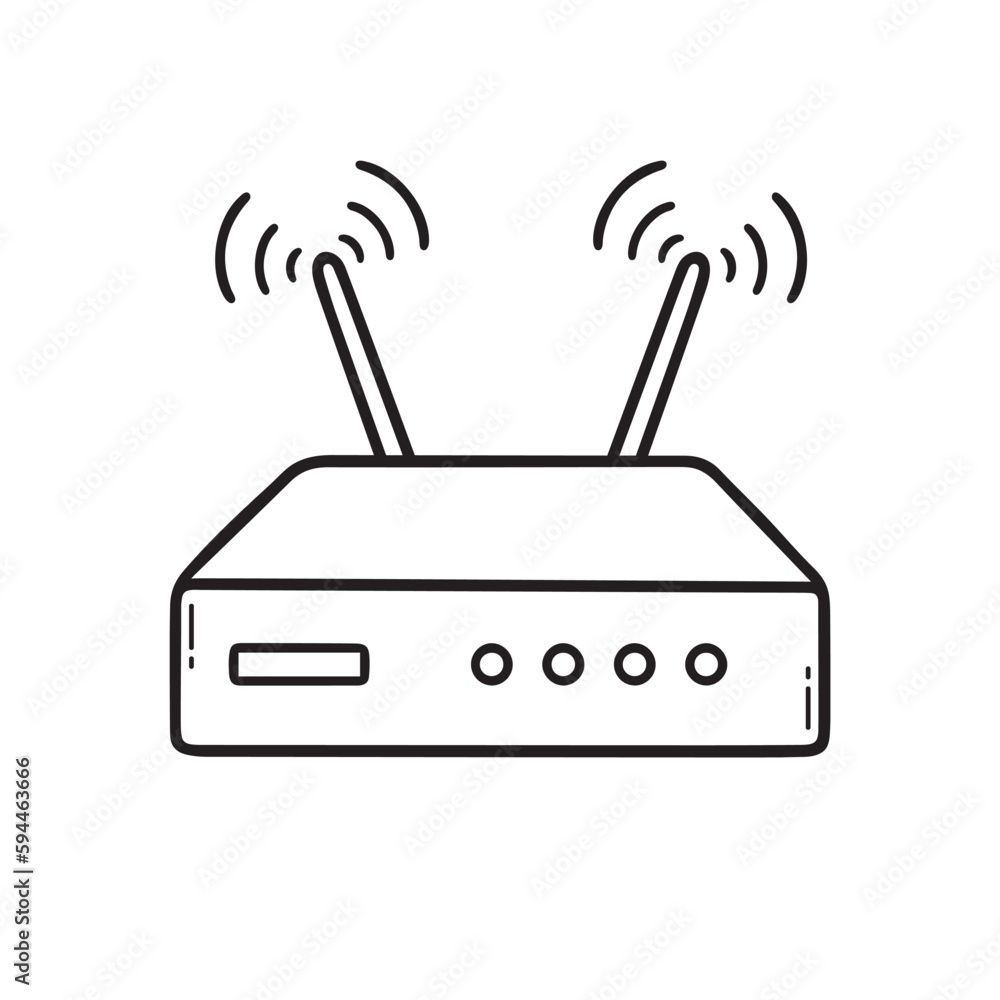 Wi-fi router doodle. Wireless internet router in sketch style. Hand drawn vector illustration isolated on white background. Wi-fi router doodle. Wireless internet router in sketch style. Hand drawn vector illustration isolated on white background.