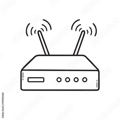 Wi-fi router doodle. Wireless internet router in sketch style. Hand drawn vector illustration isolated on white background.