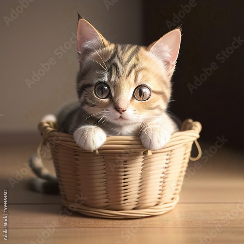 A cute stripped cat sitting in a basket AI generated  © Nikita