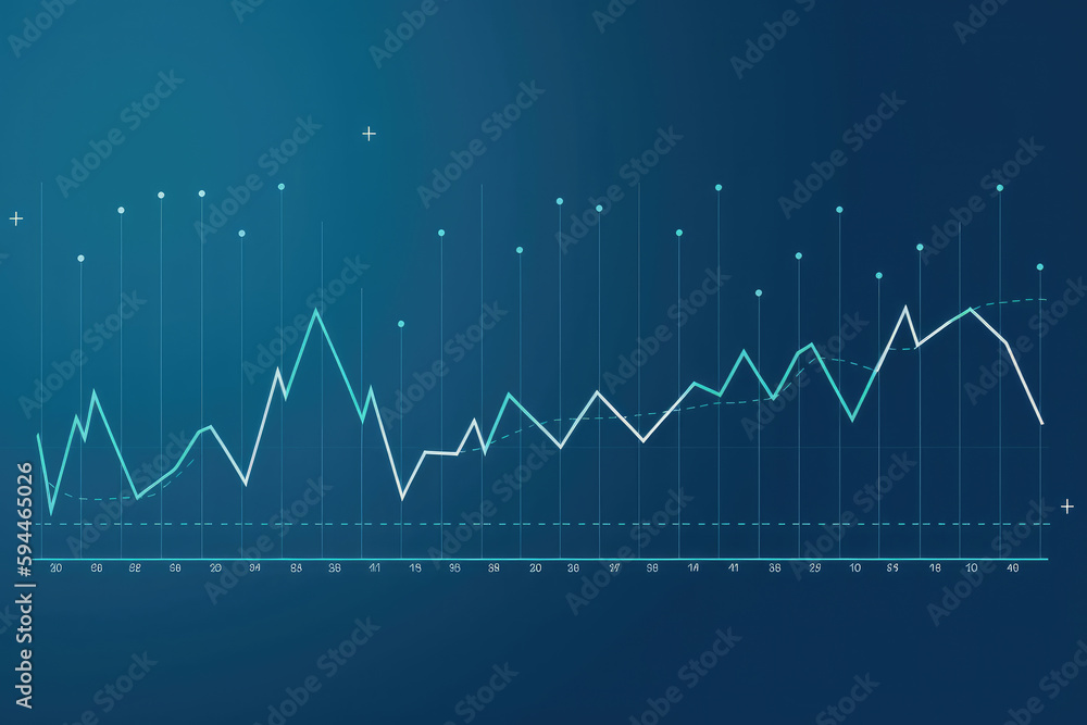 Business stick graph chart of stock market investment trading on blue background.