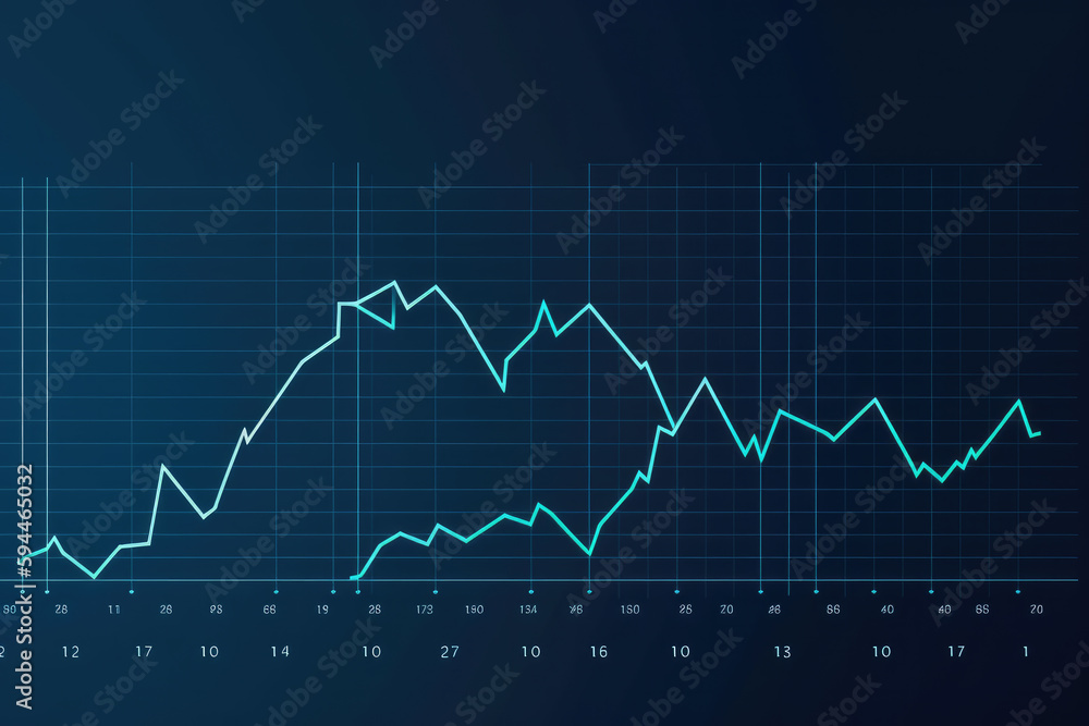 Business stick graph chart of stock market investment trading on blue background.