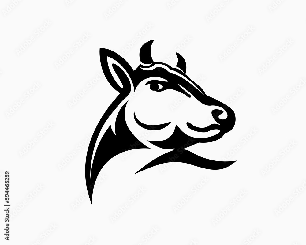 Side style head cow bull art logo template illustration inspiration
