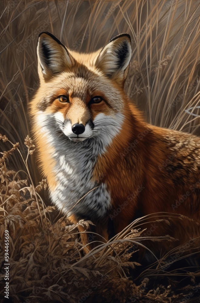 Fototapeta premium Red fox on the prairie Generative Ai