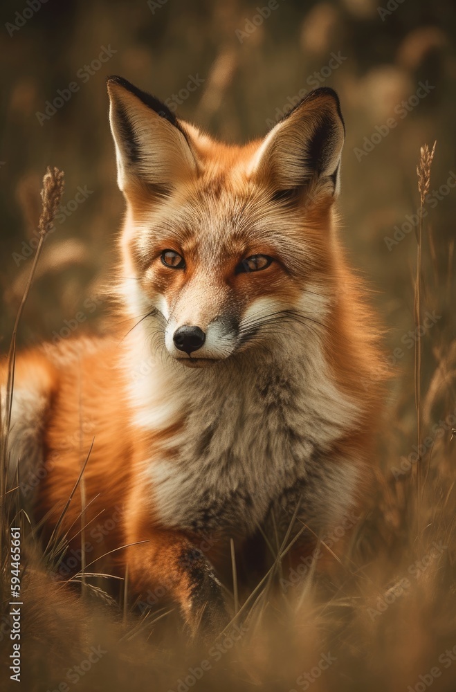Fototapeta premium Red fox on the prairie Generative Ai