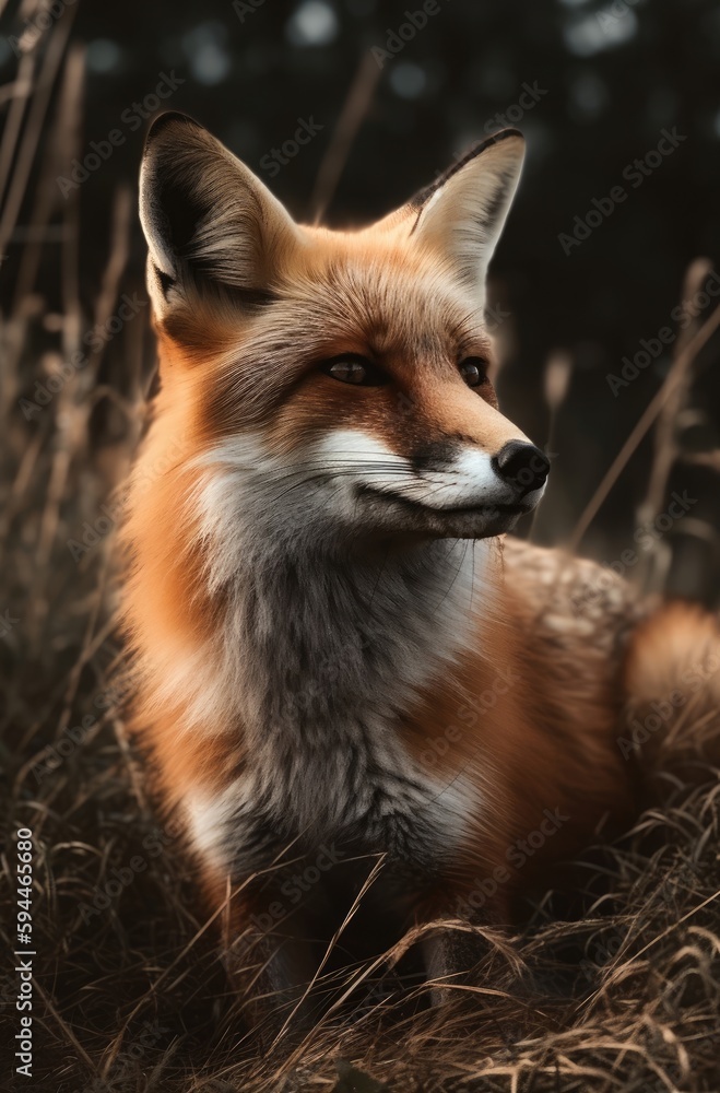 Obraz premium Red fox on the prairie Generative Ai