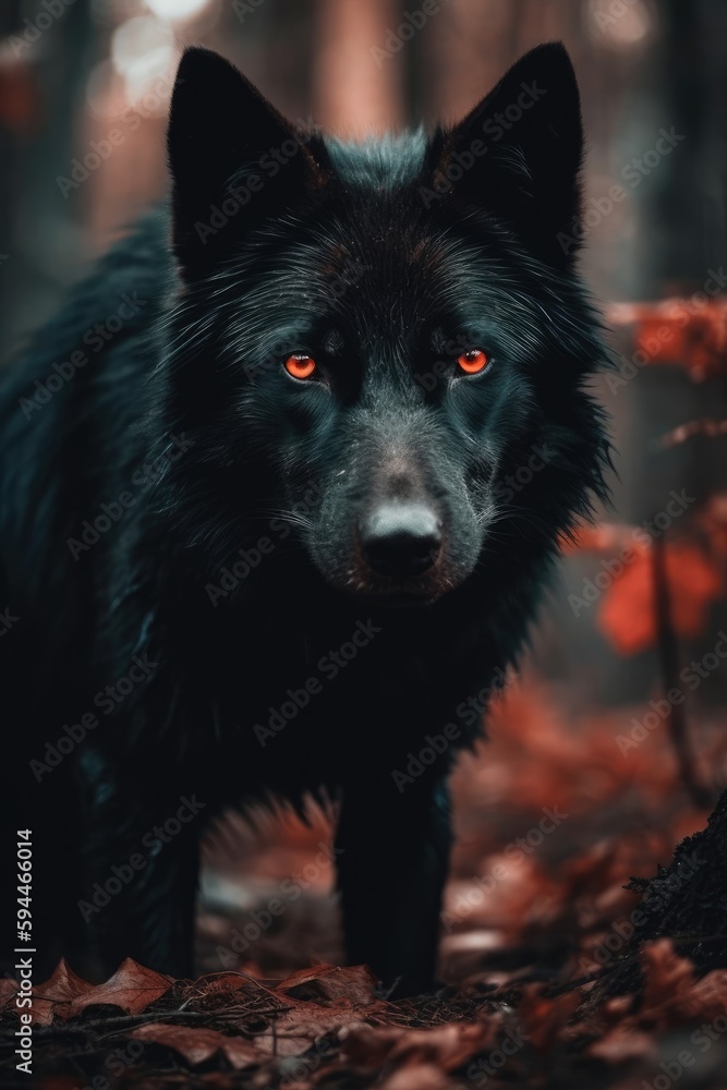An illustration of a black wolf with red eyes Generative Ai An illustration of a black wolf with red eyes Generative Ai