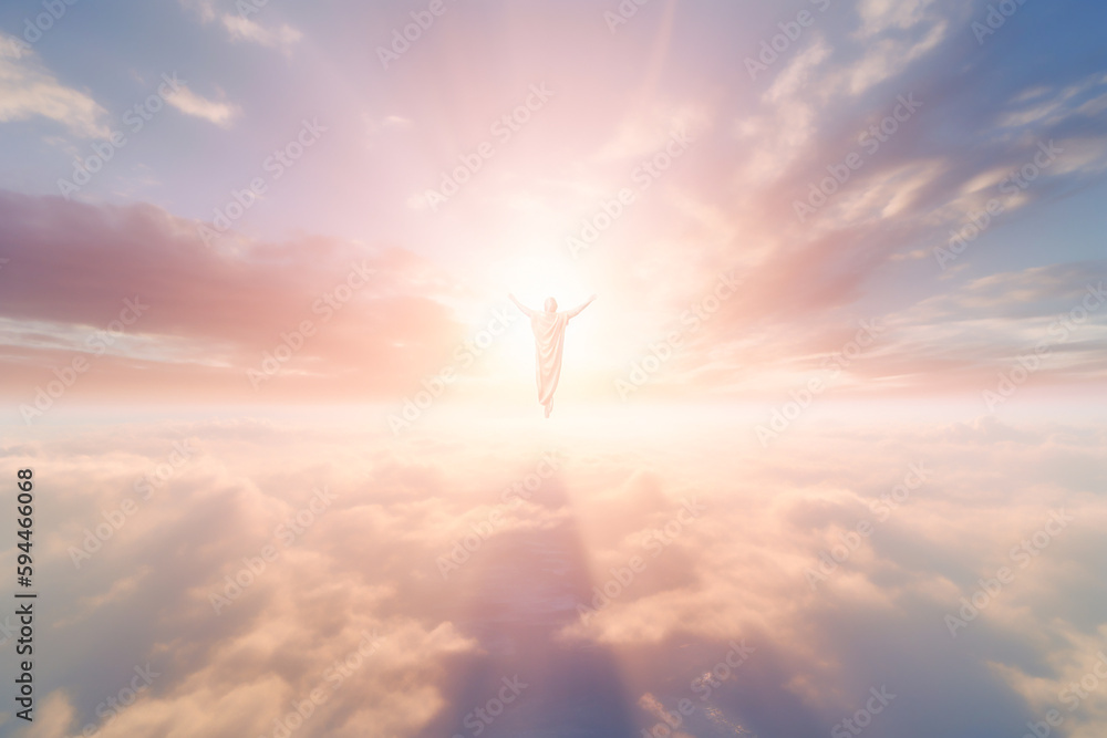 An image of an angel with outstretched hands, enveloped in dazzling light and ascending to the heavens. Generative AI An image of an angel with outstretched hands, enveloped in dazzling light and ascending to the heavens. Generative AI