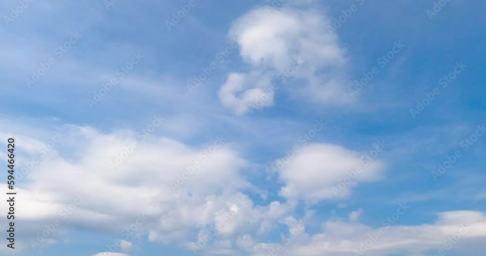 Cirro-cumulus cloudscape covering the horizon. Summer sky with light clouds at daytime. Low angle view. Timelapse. Cirro-cumulus cloudscape covering the horizon. Summer sky with light clouds at daytime. Low angle view. Timelapse.