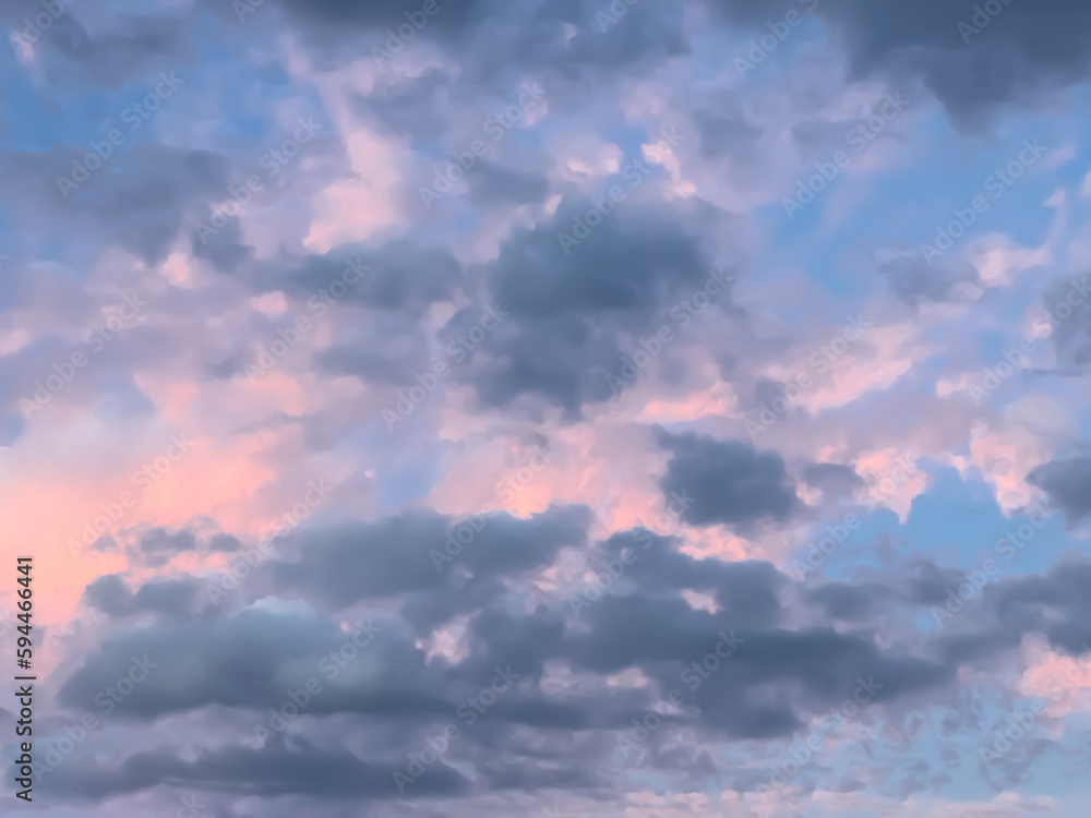 lovely fluffy white pink blue and grey clouds in the sky above Sydney NSW Australia at sunset