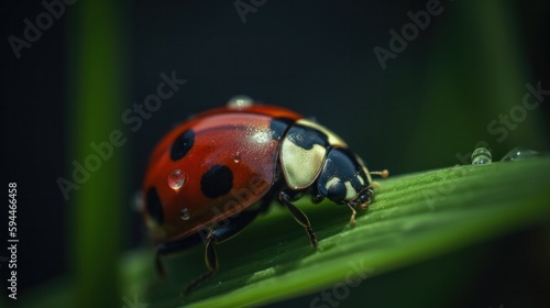 Ladybug standing on the grass. Generative AI.