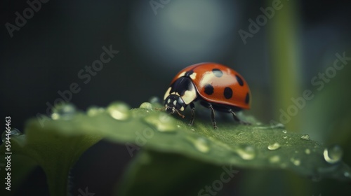 Ladybug standing on the grass. Generative AI.