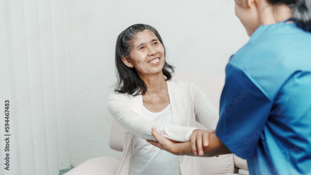 Senior older elderly patient asian grandmother woman with nurse consulting, safety and support of help, trust of breast cancer awareness, encourage Senior older elderly patient asian grandmother woman with nurse consulting, safety and support of help, trust of breast cancer awareness, encourage