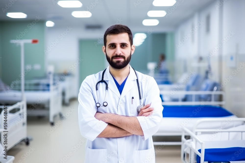 Portrait of a confident doctor with stethoscope at hospital, high quality generative ai Portrait of a confident doctor with stethoscope at hospital, high quality generative ai